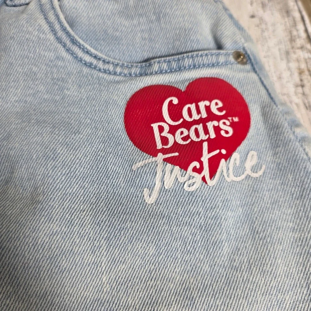 Justice Care Bears Denim Mini Skirt Light Wash Colorblock GirlButton Large 12/14